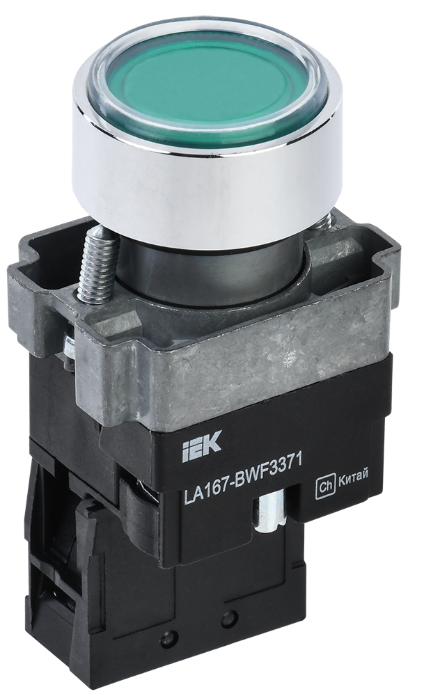 Кнопка управления LA167-BWF3371 d=22мм RC 1з с подсветкой зеленая IEK