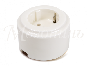 Розетка ретро фарфоровая, двухполюсная, с заземляющим контактом, коллекция "CILINDRO" , цвет - белый GE90301-01