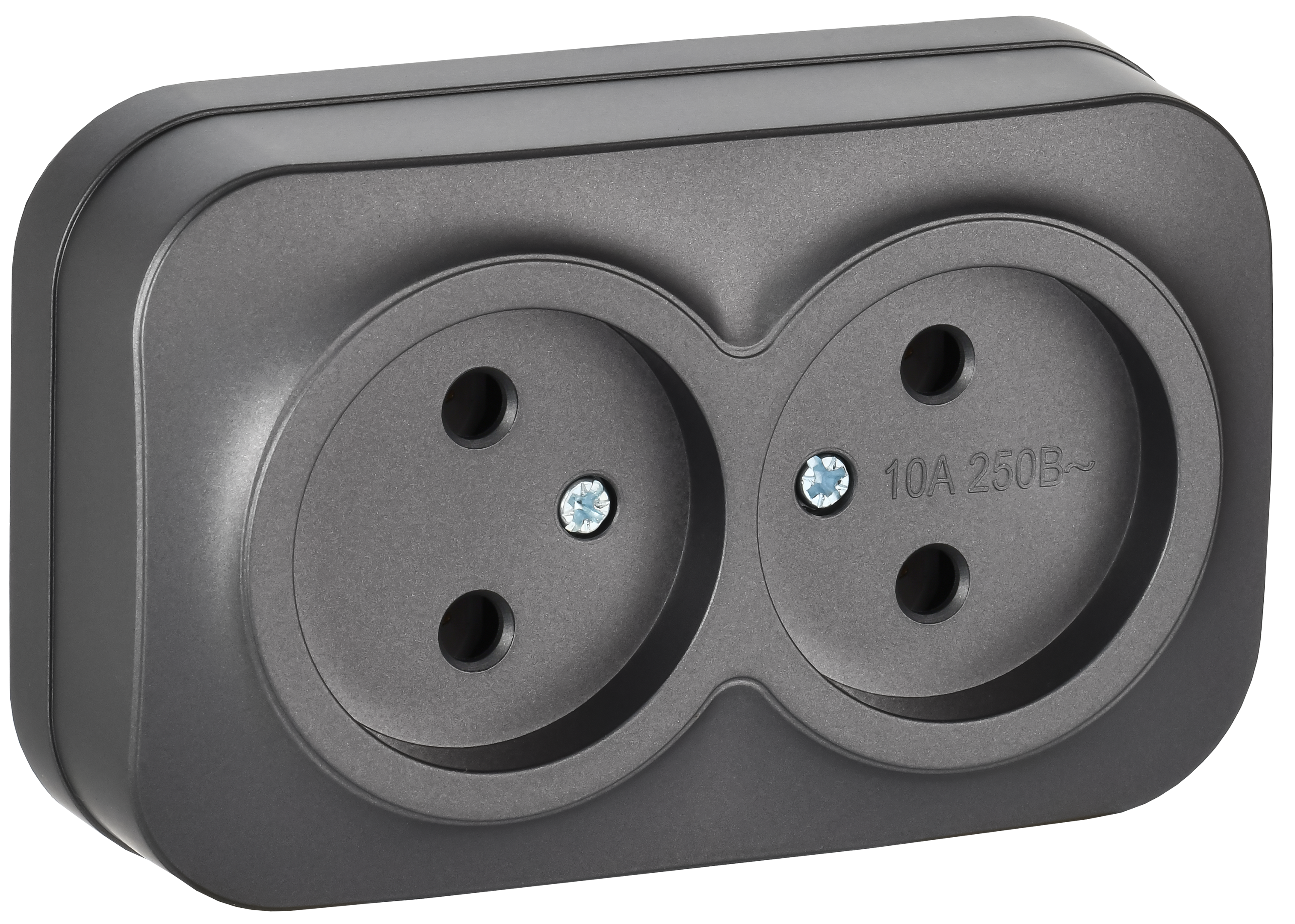 GLORY Розетка 2-местная для открытой установки без заземления без защитных шторок 10А РС22-2-ХСм сталь матовый IEK ERH20-K46M-10