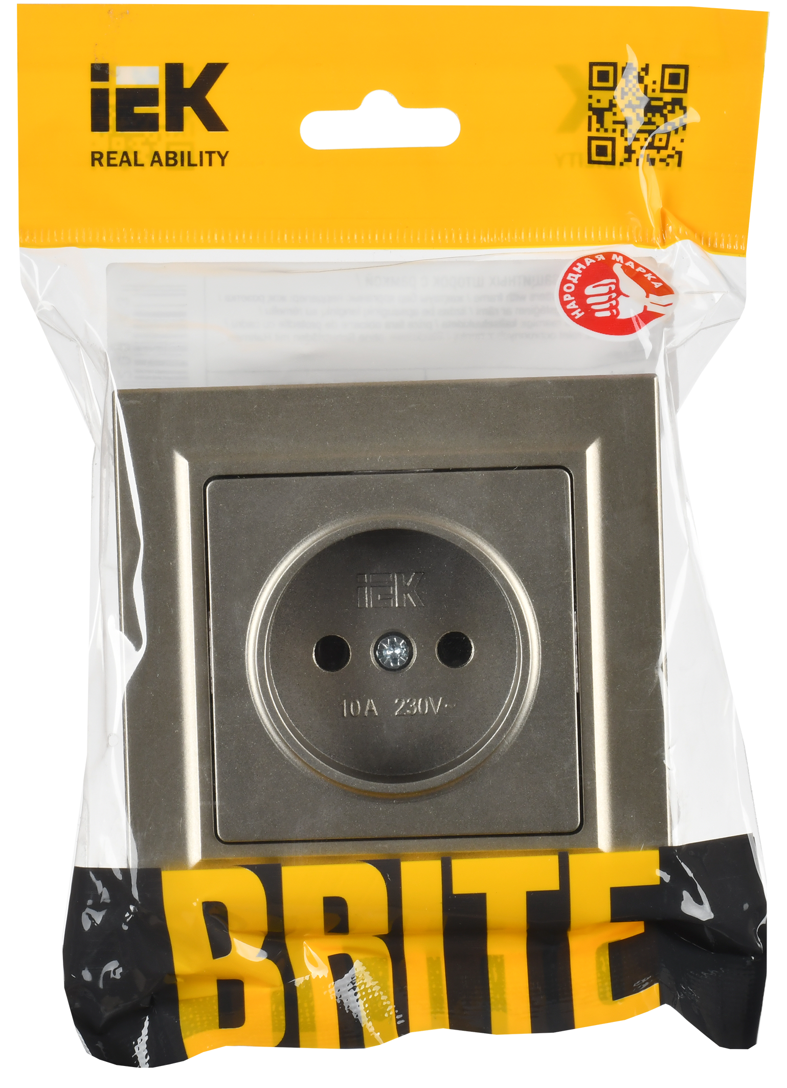 BRITE Розетка 1-местная без заземления без защитных шторок 10А в сб. РСР10-1-0-БрШ шампань IEK - Фото 2