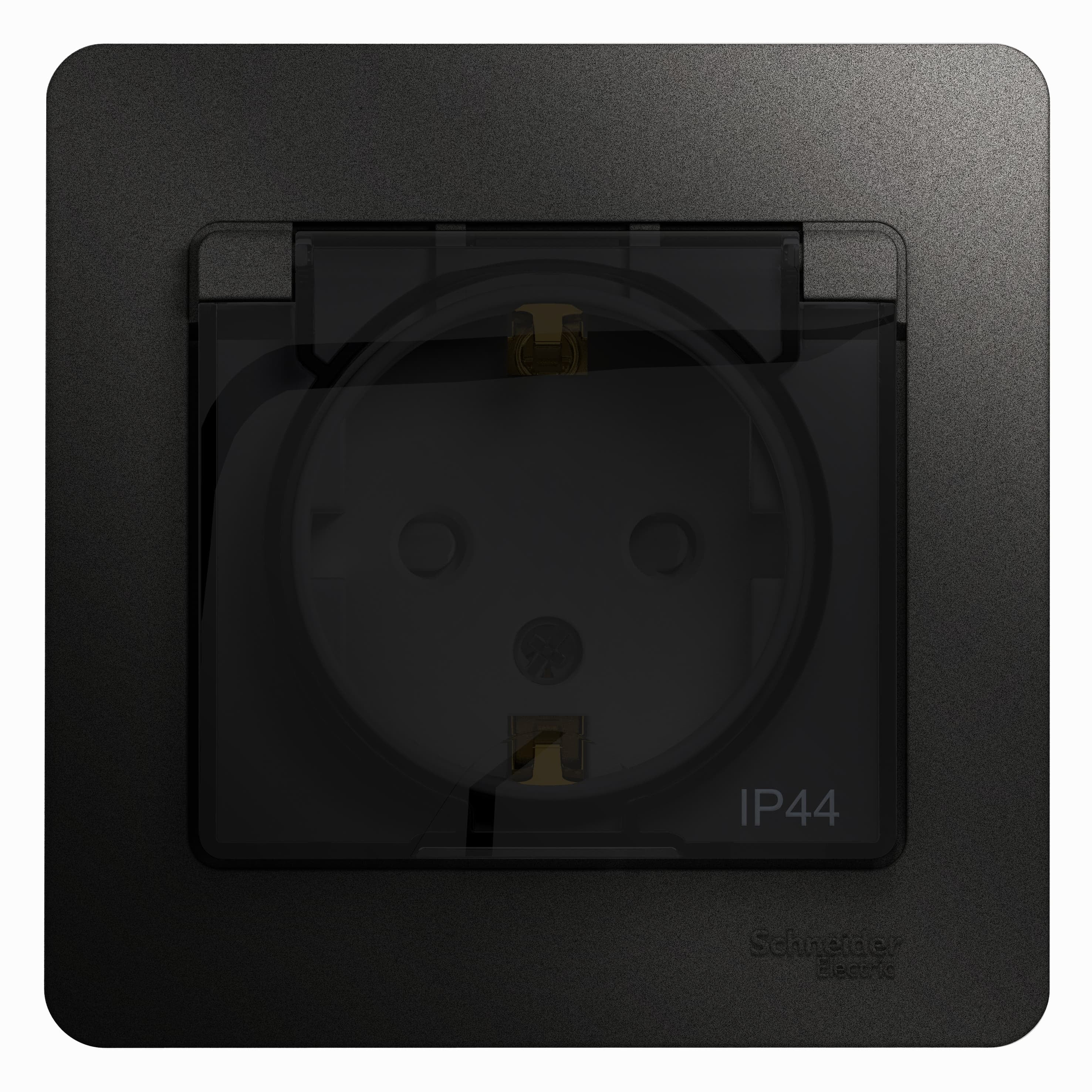 Розетка 1-м СП 1мод. Glossa 16А IP44 с заземл. защ. шторки с крышкой в сборе антрацит SE GSL000748 400335