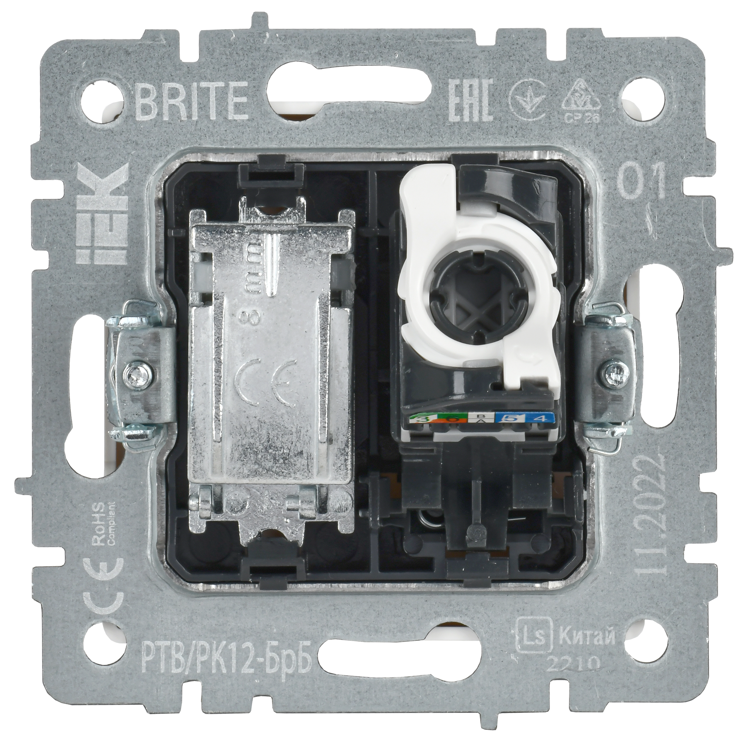 BRITE Розетка двойная TV+RJ45 кат.5E РТВ/РК12-БрБ белый IEK - Фото 6