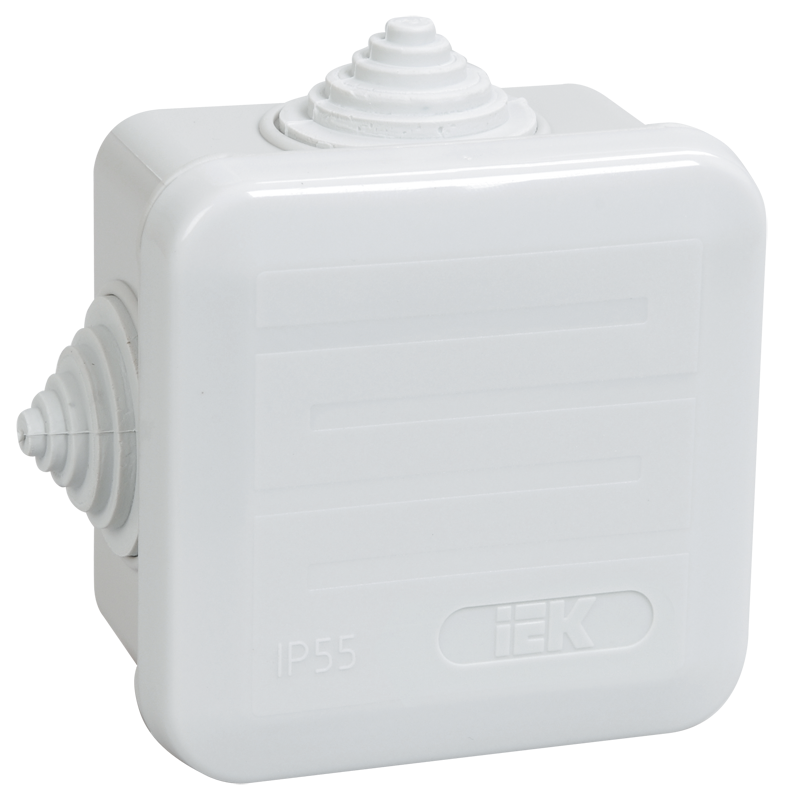 Коробка распаячная КМ41236 для открытой проводки безгалогенная (HF) 70х70х40мм с защелкивающейся крышкой IP44 4 гермоввода серая IEK UKOZ11-070-070-040-K41-44