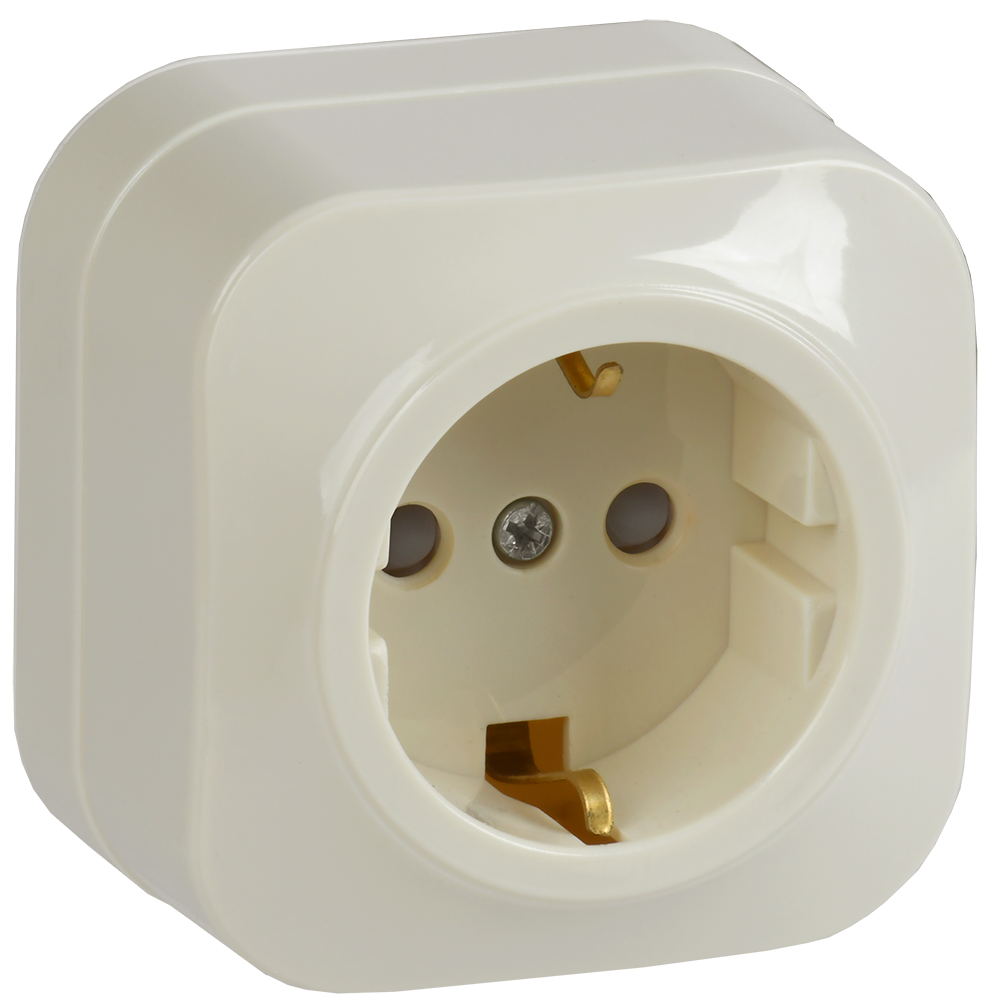GLORY Розетка 1-местная для открытой установки с заземлением с защитными шторками 16А РСш20-3-ХК кремовый IEK ERH14-K33-16