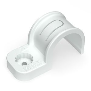 Крепеж-скоба пластиковая односторонняя для прямого монтажа атмосферостойкая белая в п/э d25 мм (50шт PR13.0378