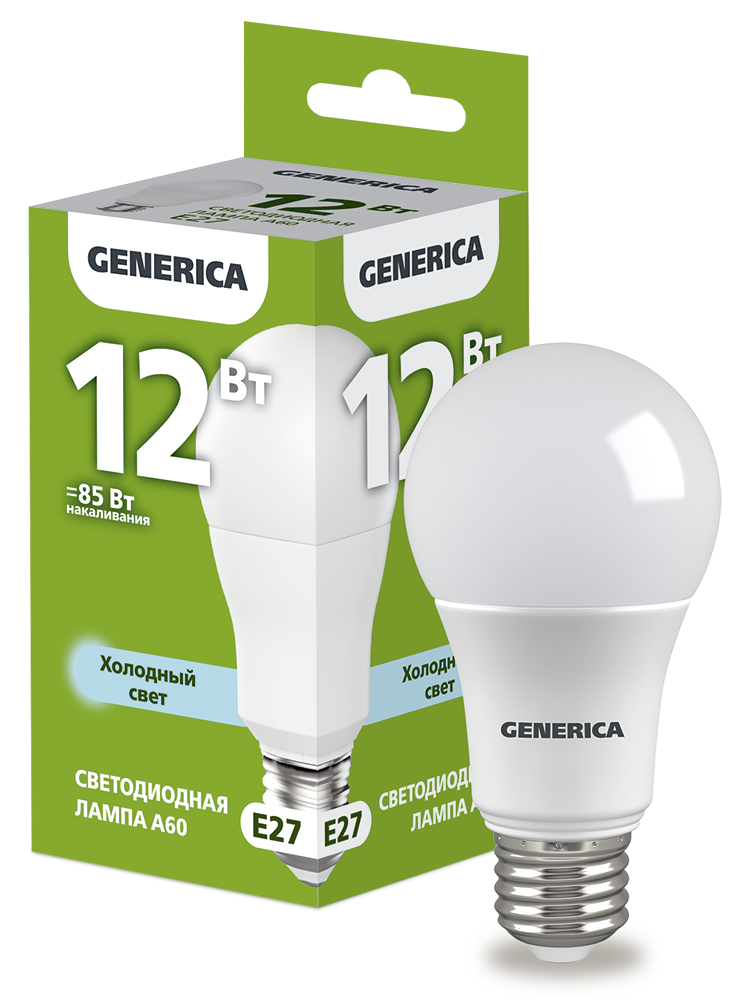 Лампа светодиодная A60 груша 12Вт 230В 6500К E27 GENERICA LL-A60-12-230-65-E27-G