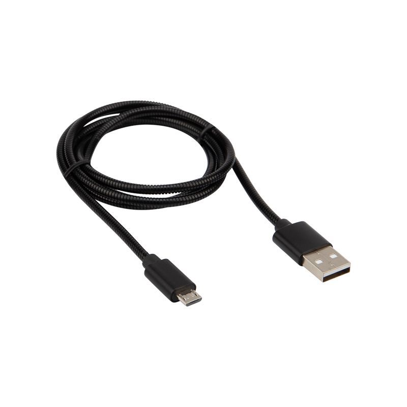 Кабель USB-A – micro USB, 2А, 1м, в черной металлической оплетке REXANT 18-4241