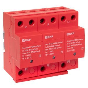 УЗИП Класс 1 Iimp 25kA (10/350μs) 3P EKF spd-t1-3p