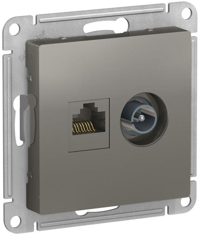 Розетка компьютерная + телевизионная 2-м AtlasDesign RJ45 кат.5E + TV механизм сталь SE ATN000989