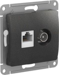 Розетка компьютерная + телевизионная 2-м Glossa RJ45 кат.5E + TV механизм антрацит SE GSL000789 1402918