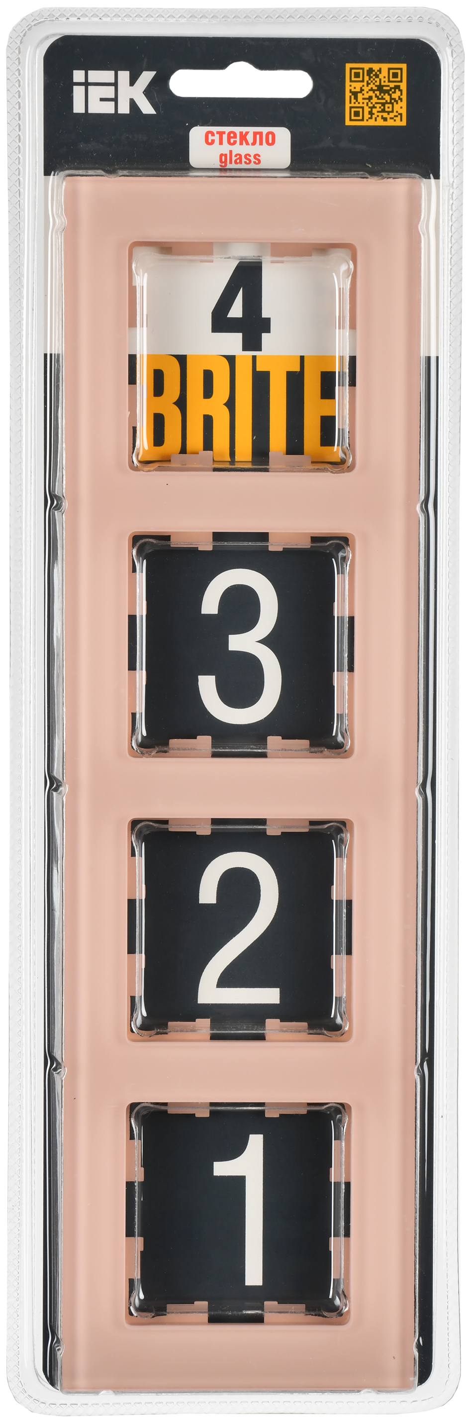 BRITE Рамка 4-местная РУ-4-2-БрП стекло персиковый матовый IEK - Фото 2