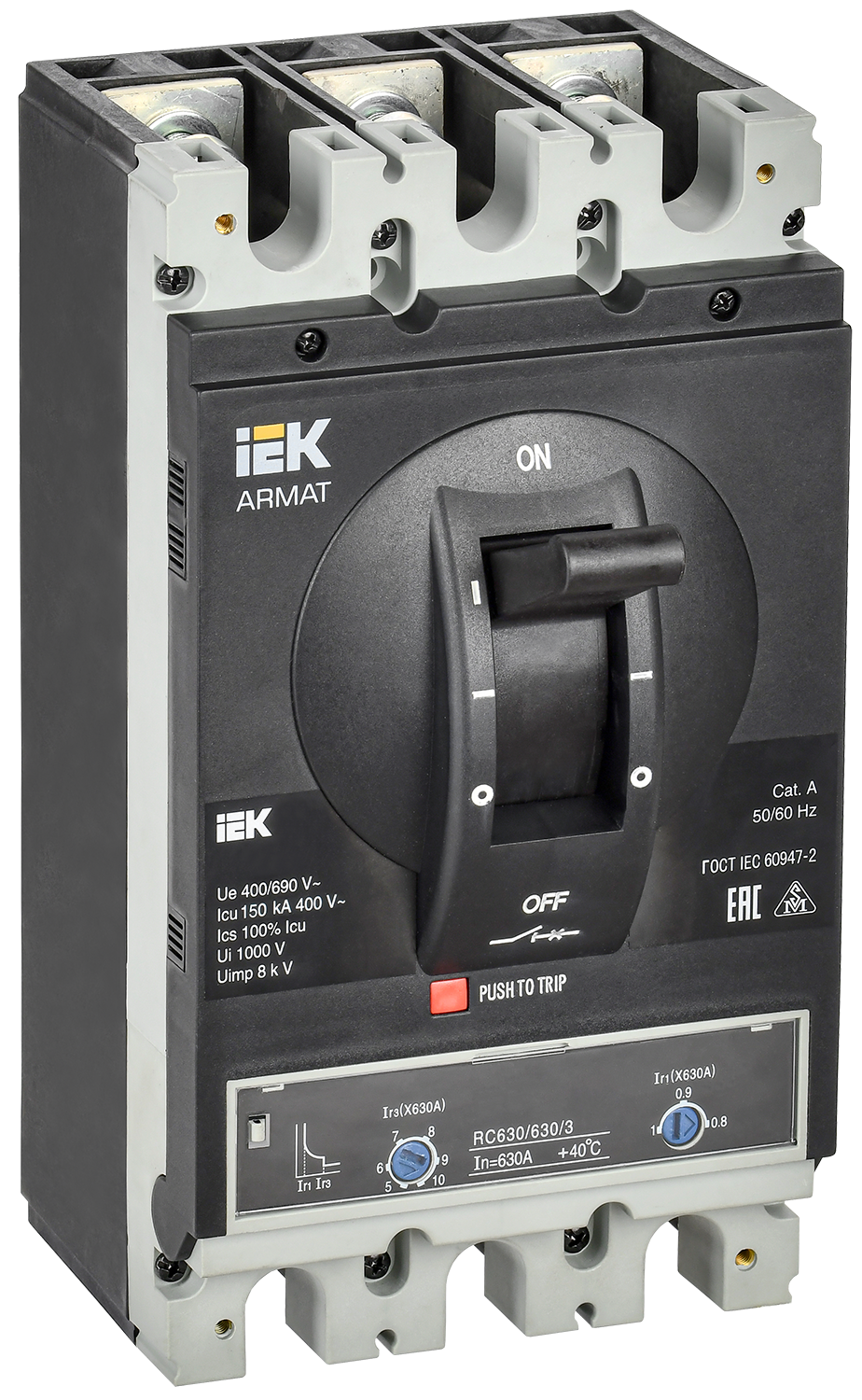 ARMAT Автоматический выключатель в литом корпусе 3P типоразмер I 150кА 630А расцепитель термомагнитный регулируемый IEK AR-MCCB-3I-150-0630A-ATUC