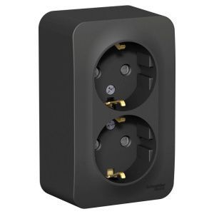 Розетка 2-м ОП Blanca 16А IP20 250В с заземл. защ. шторки антрацит SE BLNRA011206 1210621