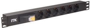 ITK PDU 6 розеток DIN49440 (нем. станд.), с автоматом на 10А, 1U, без шнура, вх. IEC320 C14, алюминиевый профиль, черный PH21-6D3