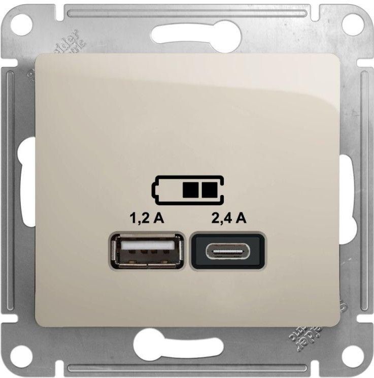 Розетка USB Glossa тип A+C 5В/2.4А 2х5В/1.2А механизм молочн. SE GSL000939