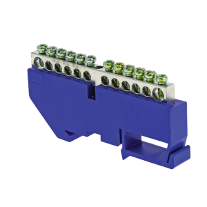 Шина "0" N (6x9мм) 12 отв. цинк синий изолятор на DIN-рейку EKF sn1-63-12-d