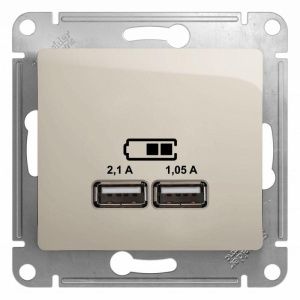 Розетка USB 2-м СП Glossa тип A+A 5В/2100мА 2х5В/1050мА механизм молочн. SE GSL000933 504577