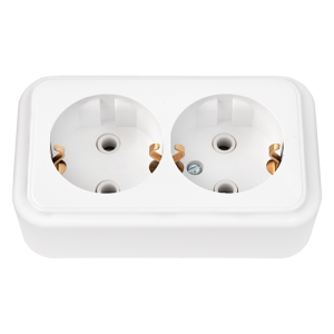 Розетка двухместная с заземляющим контактом открытой установки РА16-250 328BY