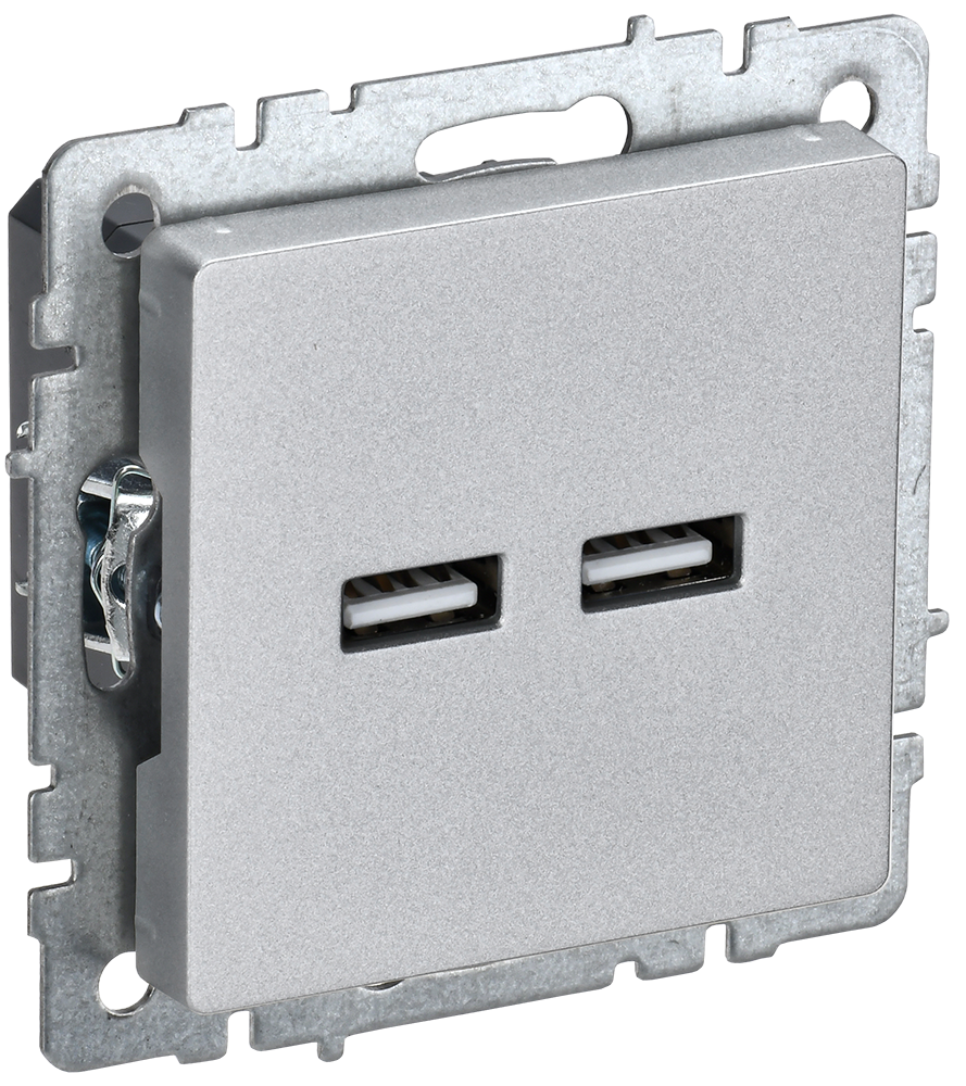 BRITE Розетка USB A+A 5В 3,1А РЮ10-1-БрА алюминий IEK BR-U21-D31-K47