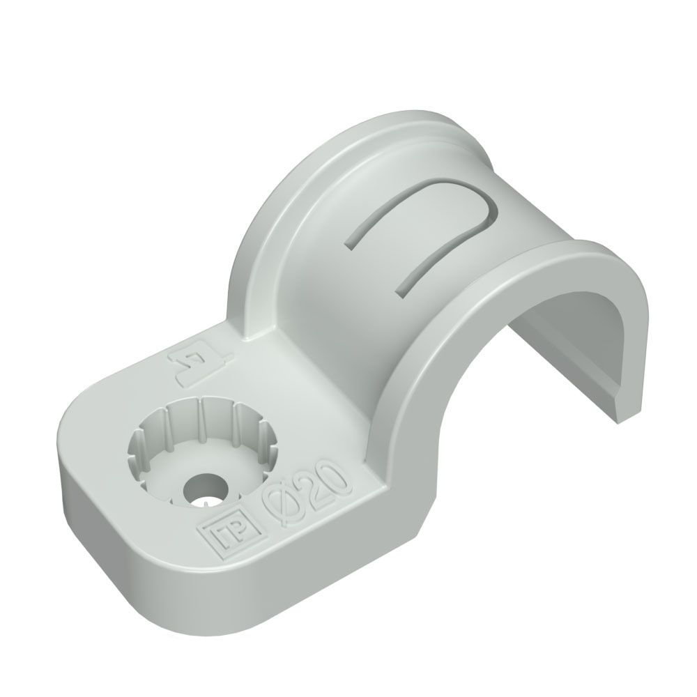 Крепеж-скоба пластиковая односторонняя для прямого монтажа атмосферостойкая серая в п/э d20 мм (10шт PR13.0398