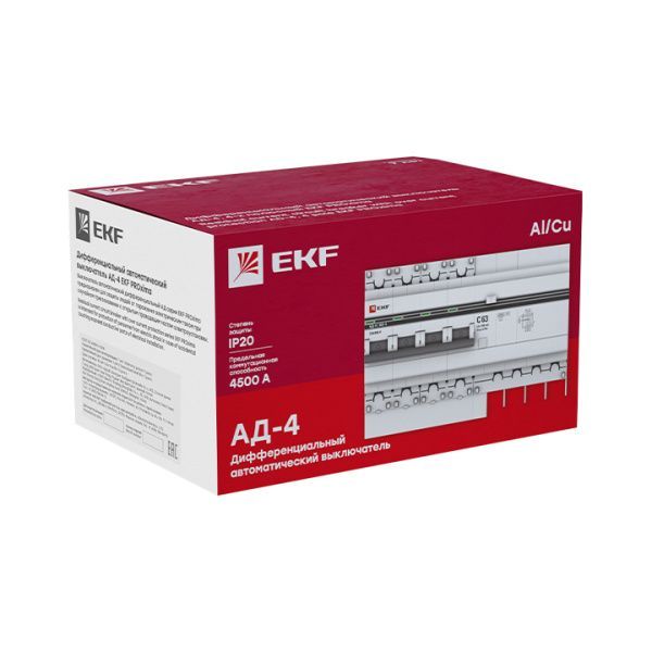 Диф. автомат 4P 50А 30мА тип АС х-ка C эл. 4,5кА АД-4 EKF - Фото 3