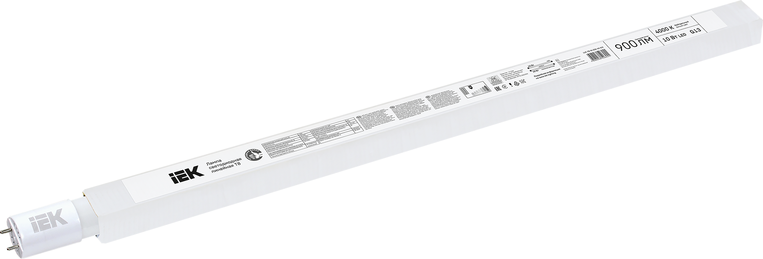 Лампа светодиодная T8 линейная 10Вт 230В 4000К 600мм G13 IEK LLE-T8-10-230-40-G13
