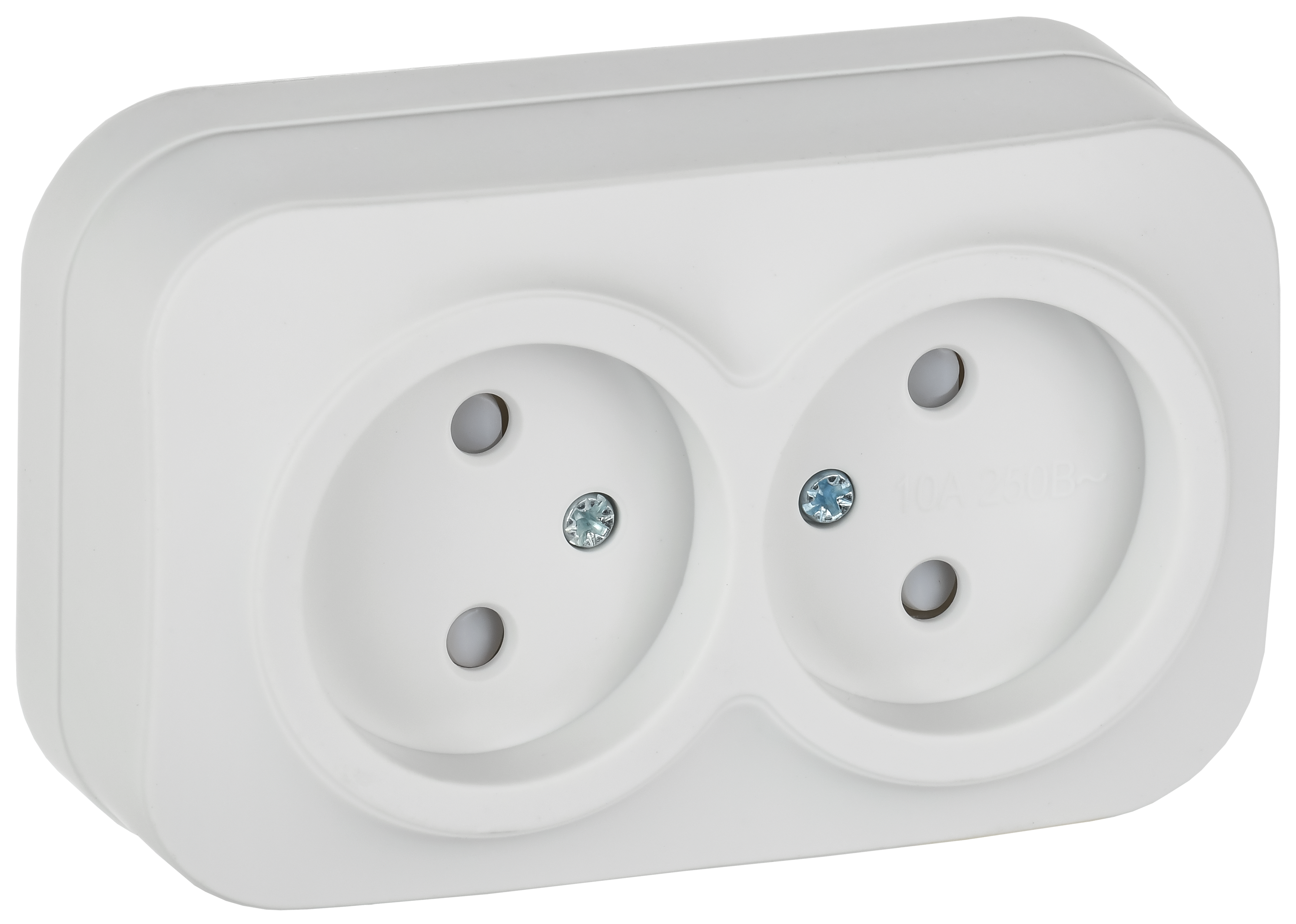 GLORY Розетка 2-местная для открытой установки без заземления с защитными шторками 10А РСш22-2-ХБм белый матовый IEK ERH23-K01M-10