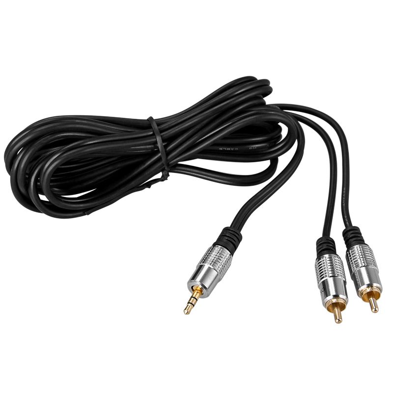 Шнур Стерео 3,5мм - 2 RCA, 3м, Gold-металл REXANT - Фото 3