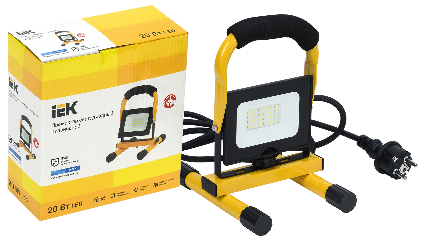 Прожектор светодиодный СДО 06-20П переносной 6500К IP65 черный IEK LPDO603-020-65-K02