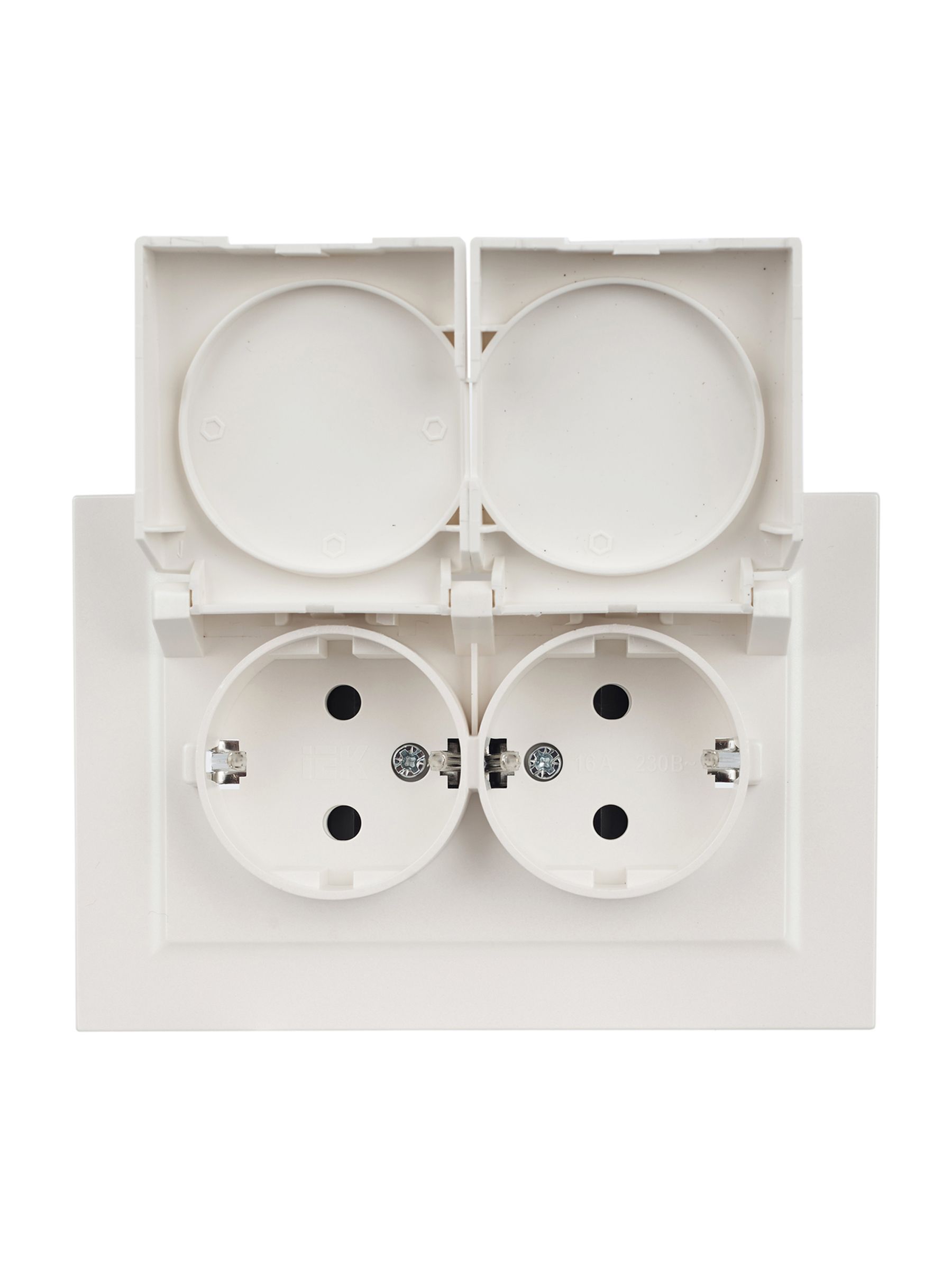 BRITE Розетка 2-местная с заземлением с защитными шторками и крышкой 16А в сборе IP44 РСбш12-3-44-БрЖ жемчуг IEK - Фото 5