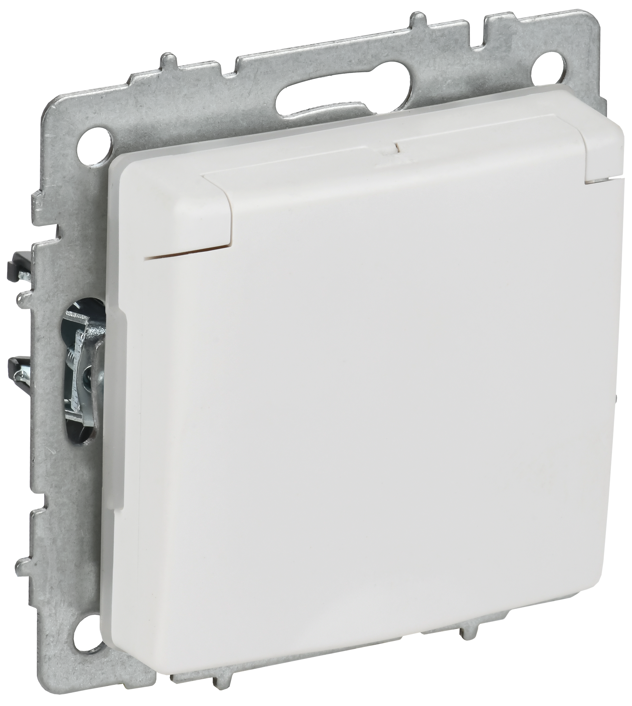 BRITE Розетка 1-местная с заземлением с защитными шторками и крышкой 16А IP44 РСбш10-3-44-БрАБ арктический белый IEK