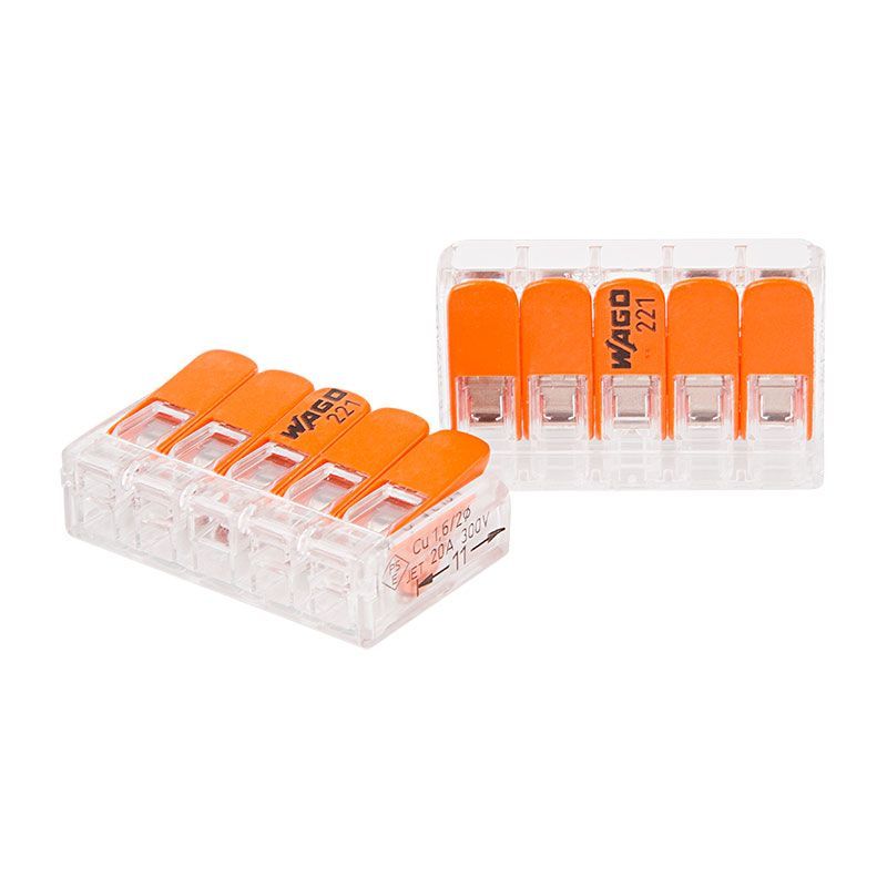 221-415 Универсальная компактная клемма 5-контактная до 4,0 мм² (25 шт./уп.) WAGO 07-5165