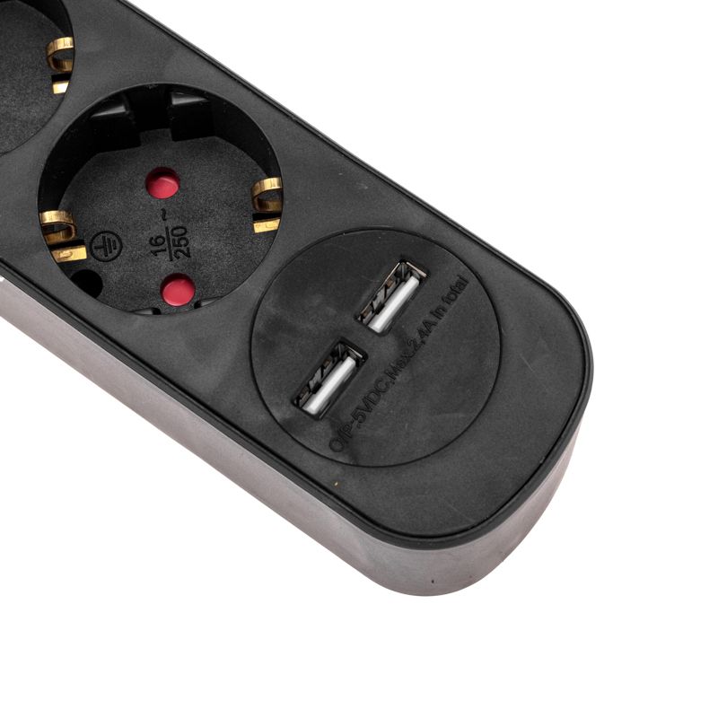 Удлинитель STANDARD 5 гнезд, 1,5м, 3х1,0мм², с/з, с выключателем, 2 USB, черный REXANT - Фото 3