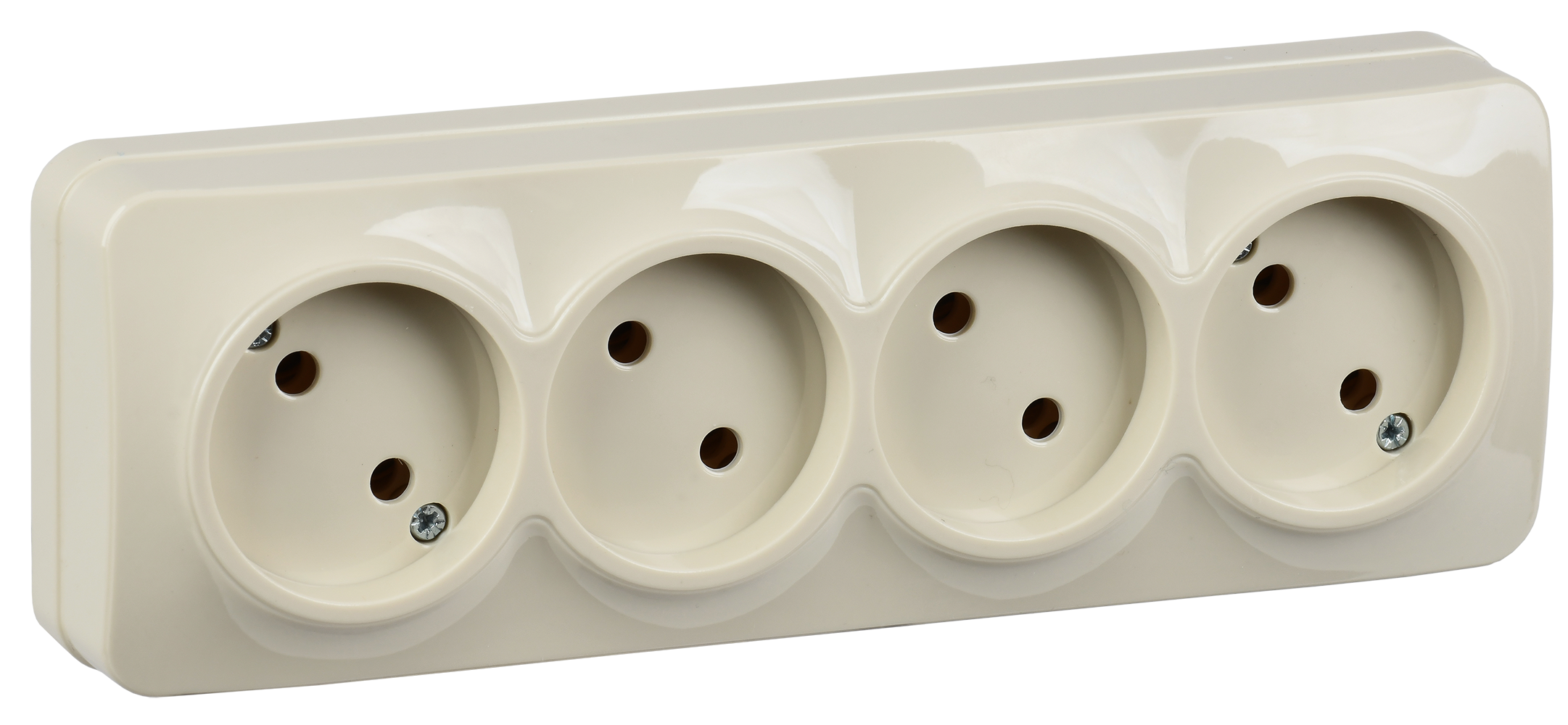 GLORY Розетка 4-местная для открытой установки без заземления без защитных шторок 10А РС24-2-ХК кремовый IEK ERH40-K33-10