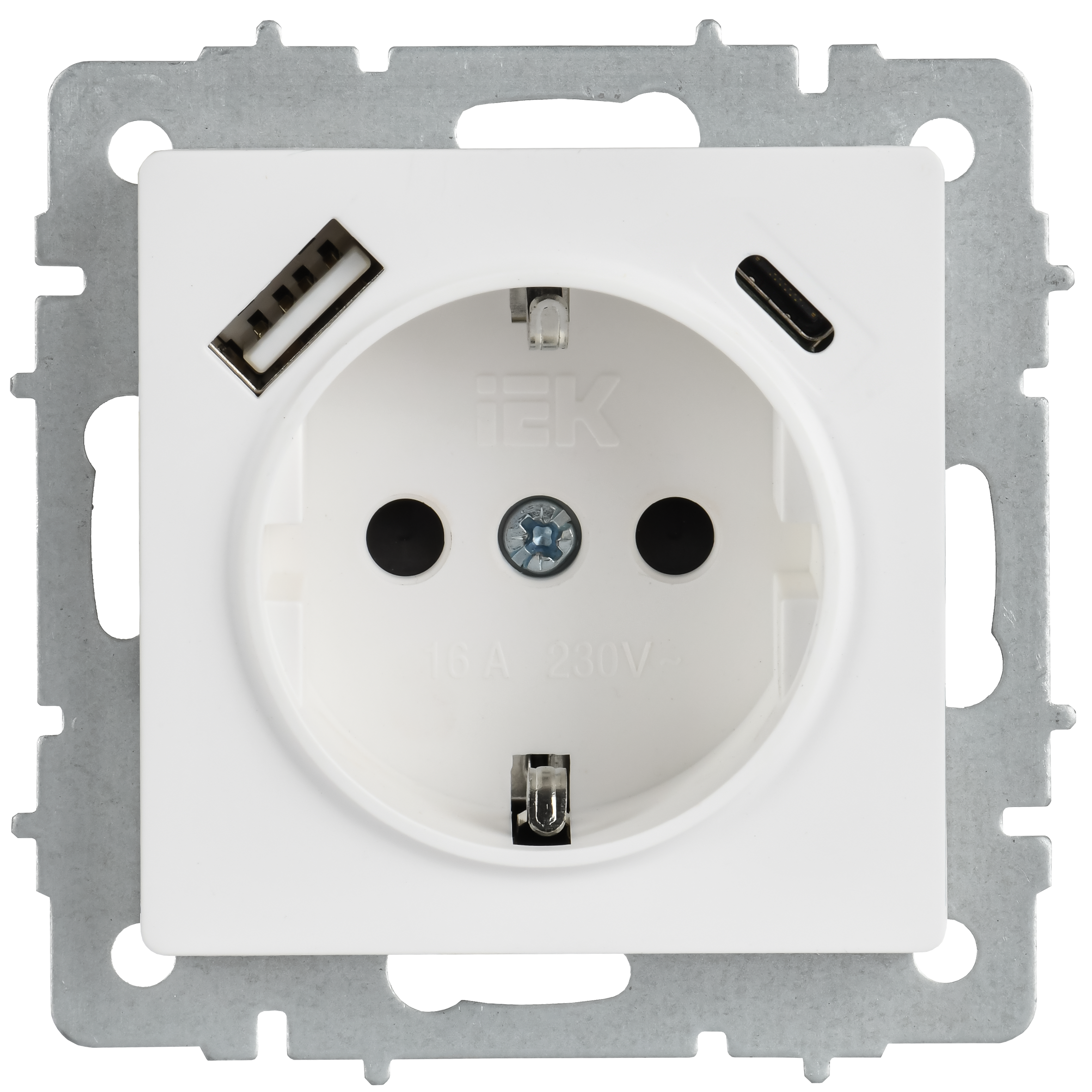 BRITE Розетка 1-местная с заземлением с защитными шторками 16А с USB A+C 18Вт РЮш11-1-БрАБ арктический белый IEK - Фото 6