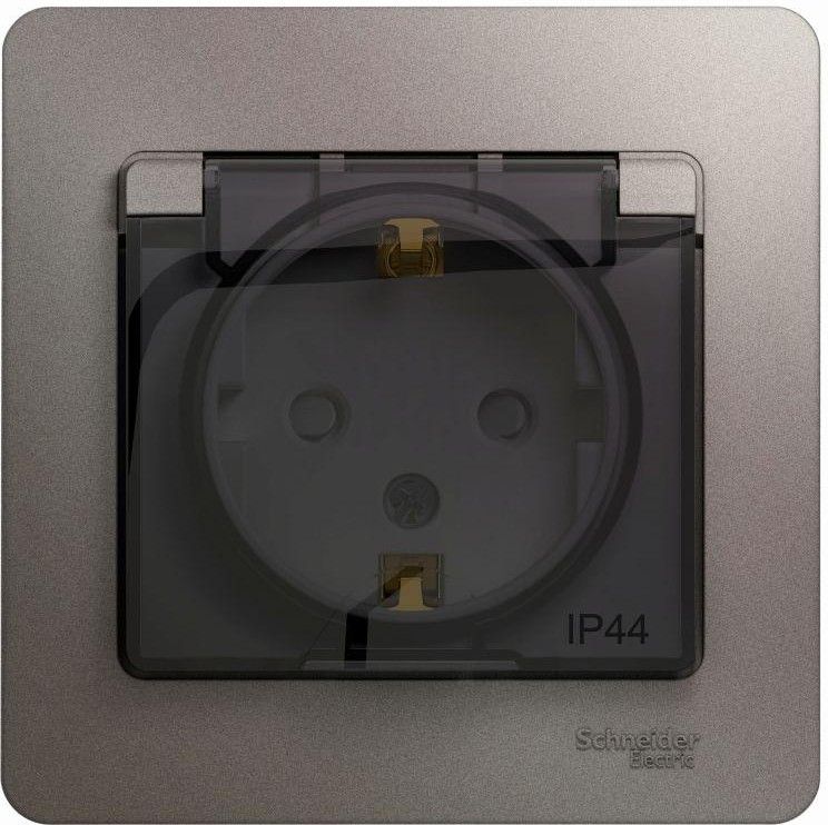 Розетка 1-м СП Glossa 16А IP44 250В с заземл. защ. шторки с крышкой в сборе платина SE GSL001248