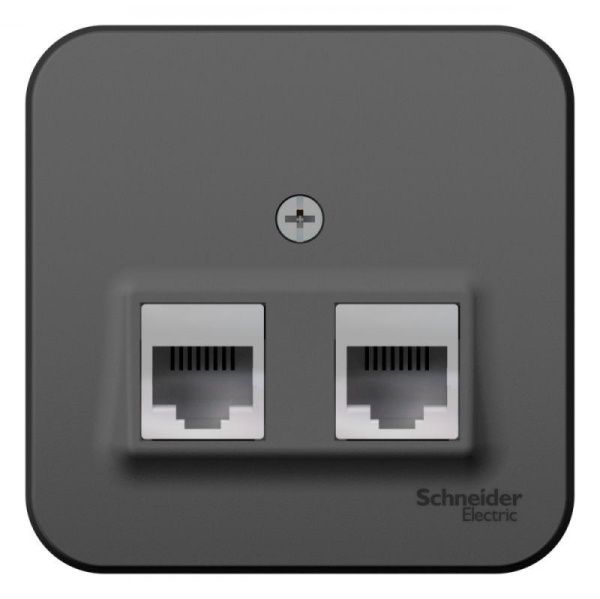 Розетка компьютерная + телефонная 2-м ОП Blanca RJ45 кат.5E + RJ11 с изолир. пластиной антрацит SE BLNIA045116