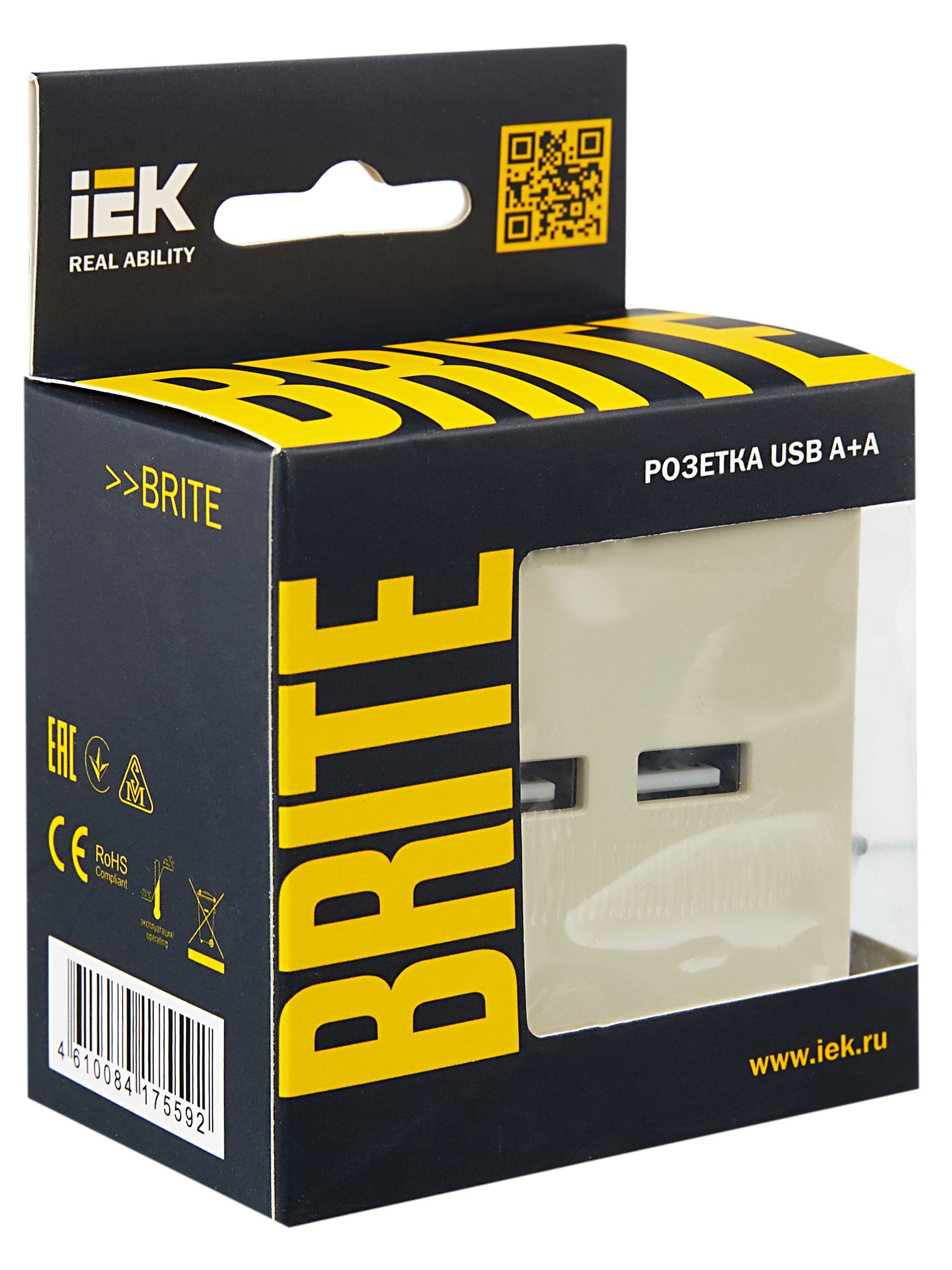 BRITE Розетка USB A+A 5В 3,1А РЮ10-1-БрКр бежевый IEK - Фото 2