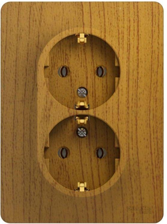 Розетка 2-м СП Glossa 16А IP20 с заземл. в сборе дерево дуб SE GSL000524