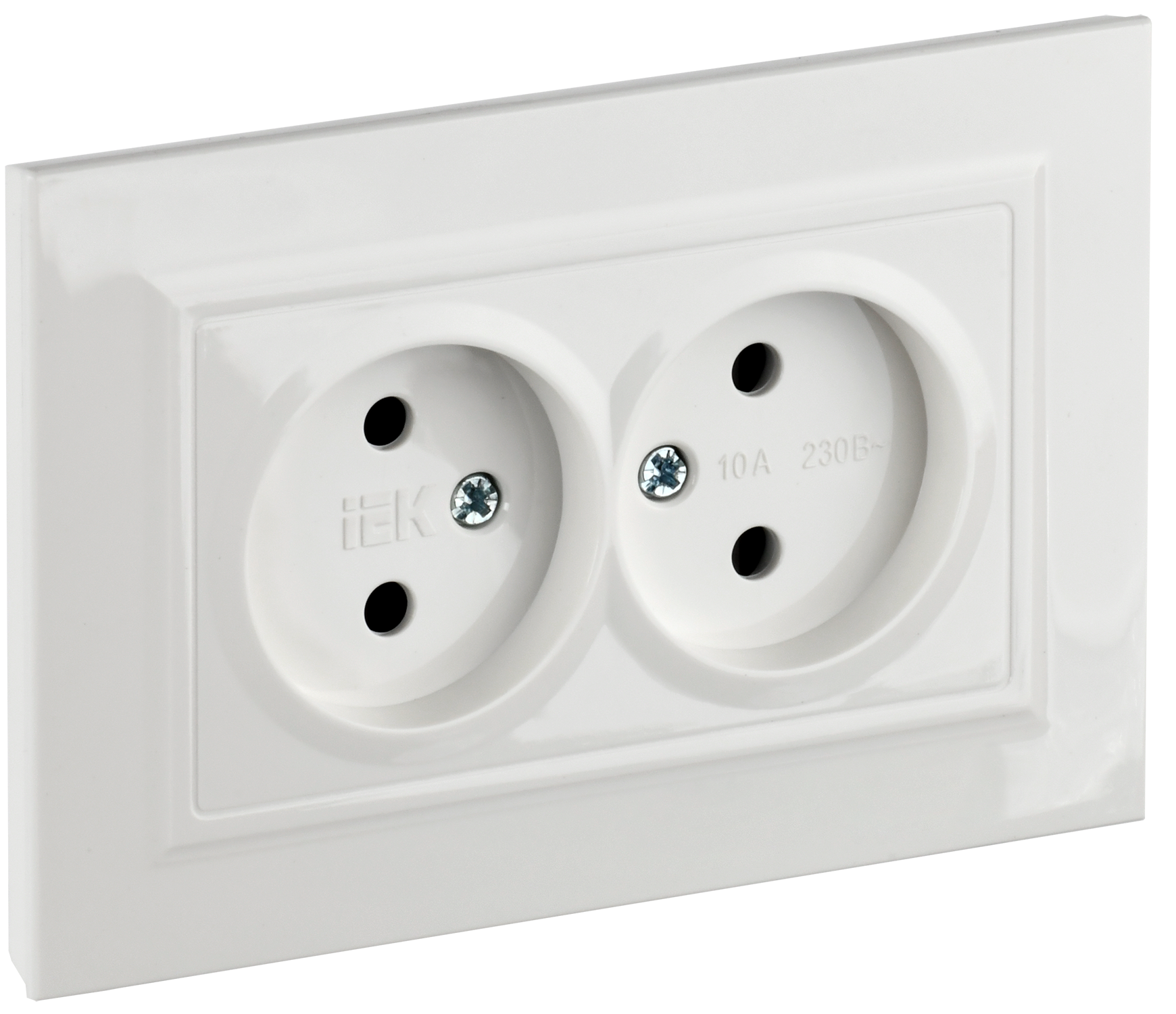 BRITE Розетка 2-местная без заземления с защитными шторками 10А в сборе РСш12-2-БрБ белый IEK BR-R23-10-K01-F