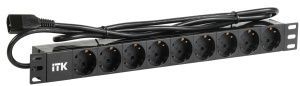 ITK PDU 9 розеток DIN49440 (нем. станд.) 1U, шнур 2м вилка IEC 320 C14, профиль из ПВХ, черный PH22-9D2-P