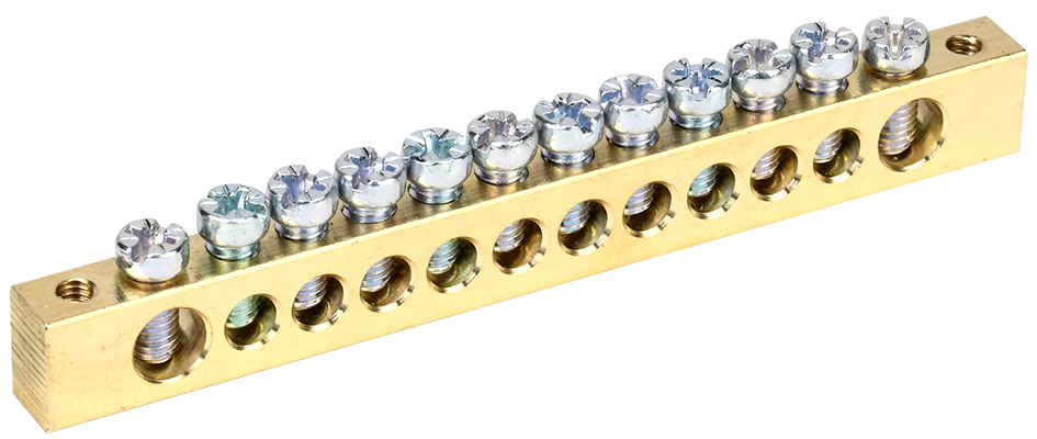 Шина PEN "земля-ноль" 8х12мм 12/2 (12групп/крепеж по краям) IEK