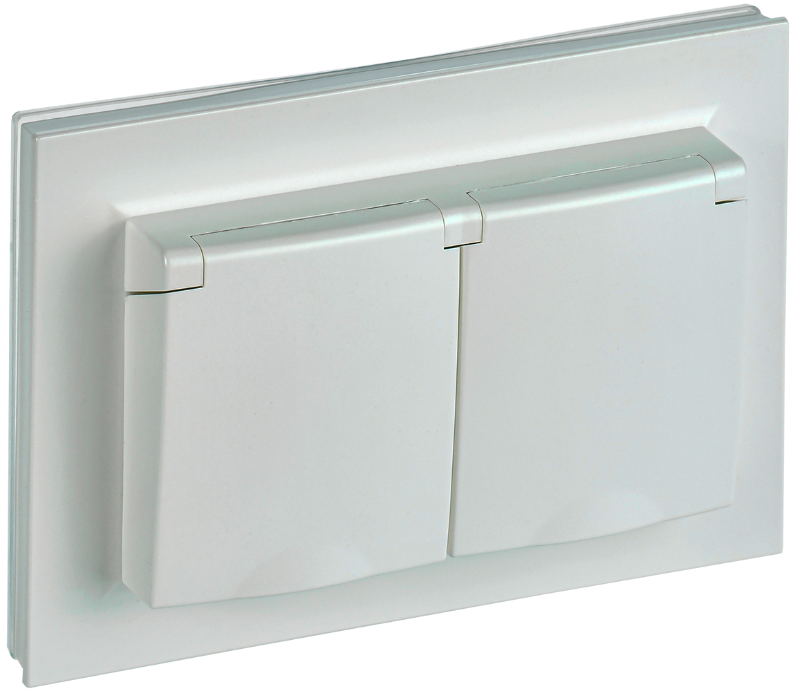 BRITE Розетка 2-местная с заземлением с защитными шторками и крышкой 16А в сборе IP44 РСбш12-3-44-БрЖ жемчуг IEK BR-R26-16-44-K36-F