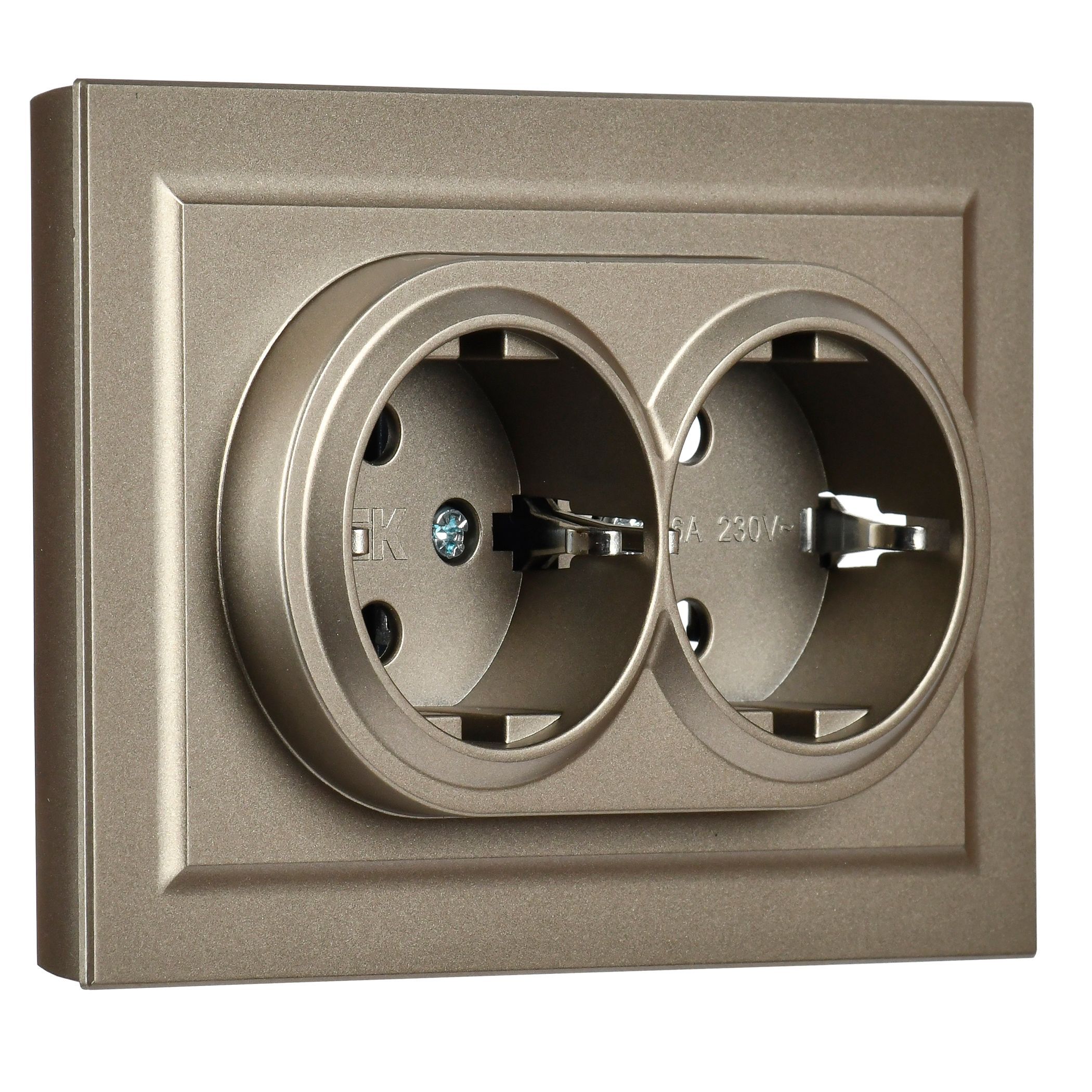 BRITE Розетка 2-местная с заземлением без защитных шторок 16А в сборе РС12-3-БрШ шампань IEK - Фото 6