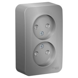 Розетка 2-м ОП Blanca 16А IP20 250В без заземл. защ. шторки с изолир. пластиной алюм. SE BLNRA001213 1210554