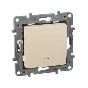 ETIKA Выключатель 1-клавишный с подсветкой/индикацией схема 1L 10АХ безвинтовые зажимы слоновая кость 672303