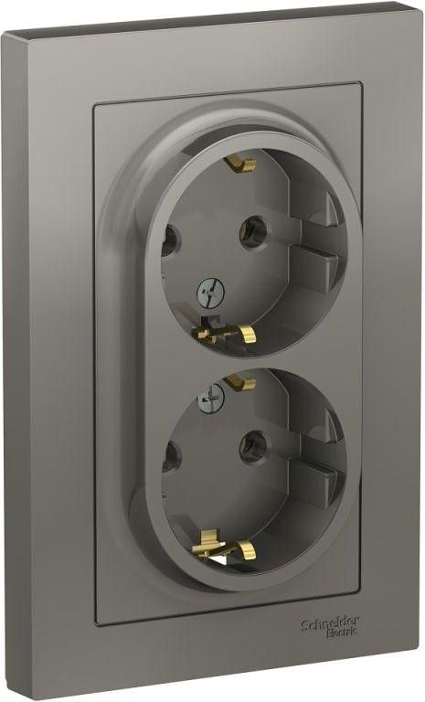 Розетка 2-м СП AtlasDesign 16А IP20 с заземл. в сборе сталь SE ATN000924