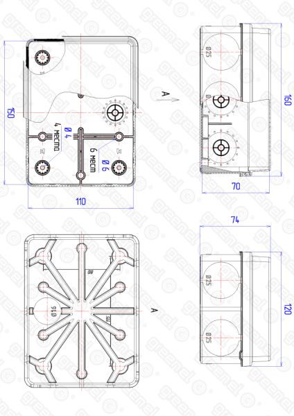 Коробка для прямого монтажа о/п 150х110х70 IP67 безгалог (HF) атмосферост. (30 шт.) GREENEL PRO