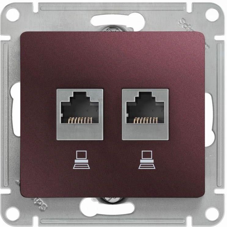Розетка компьютерная 2-м Glossa RJ45 кат.5E механизм баклажан. SE GSL001185KK