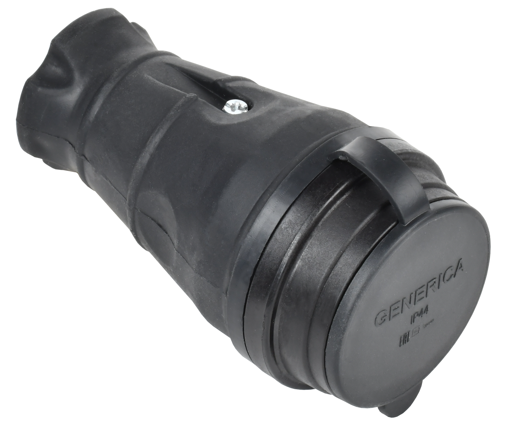 Розетка переносная с защитной крышкой 16А IP44 каучук черная GENERICA ERK20-016-01-44-K02-G